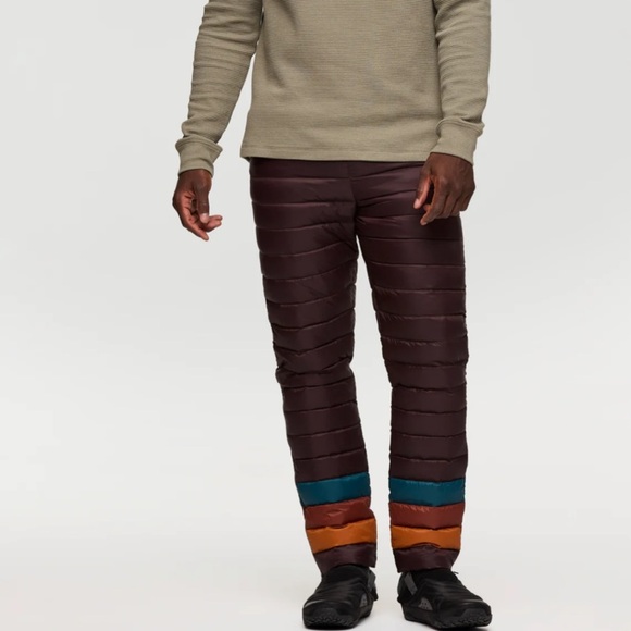 Cotopaxi Men's XL Fuego Down Pant Coffee Stripes Rust Brown NWT 800-fill Down - Picture 2 of 8